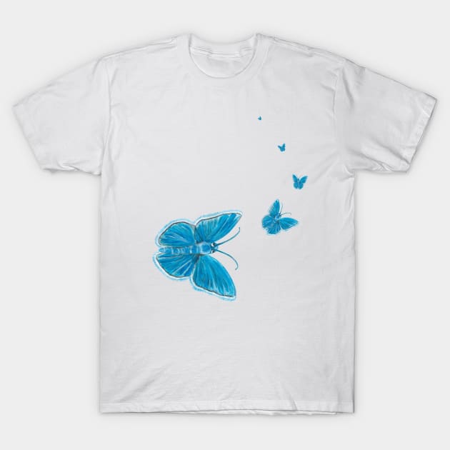 Chapman's blue butterflies flying T-Shirt by Julia Doria Illustration